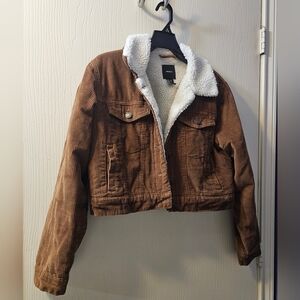 Forever 21 Brown Corduroy Sherpa Lined Jean Jacket Sz L